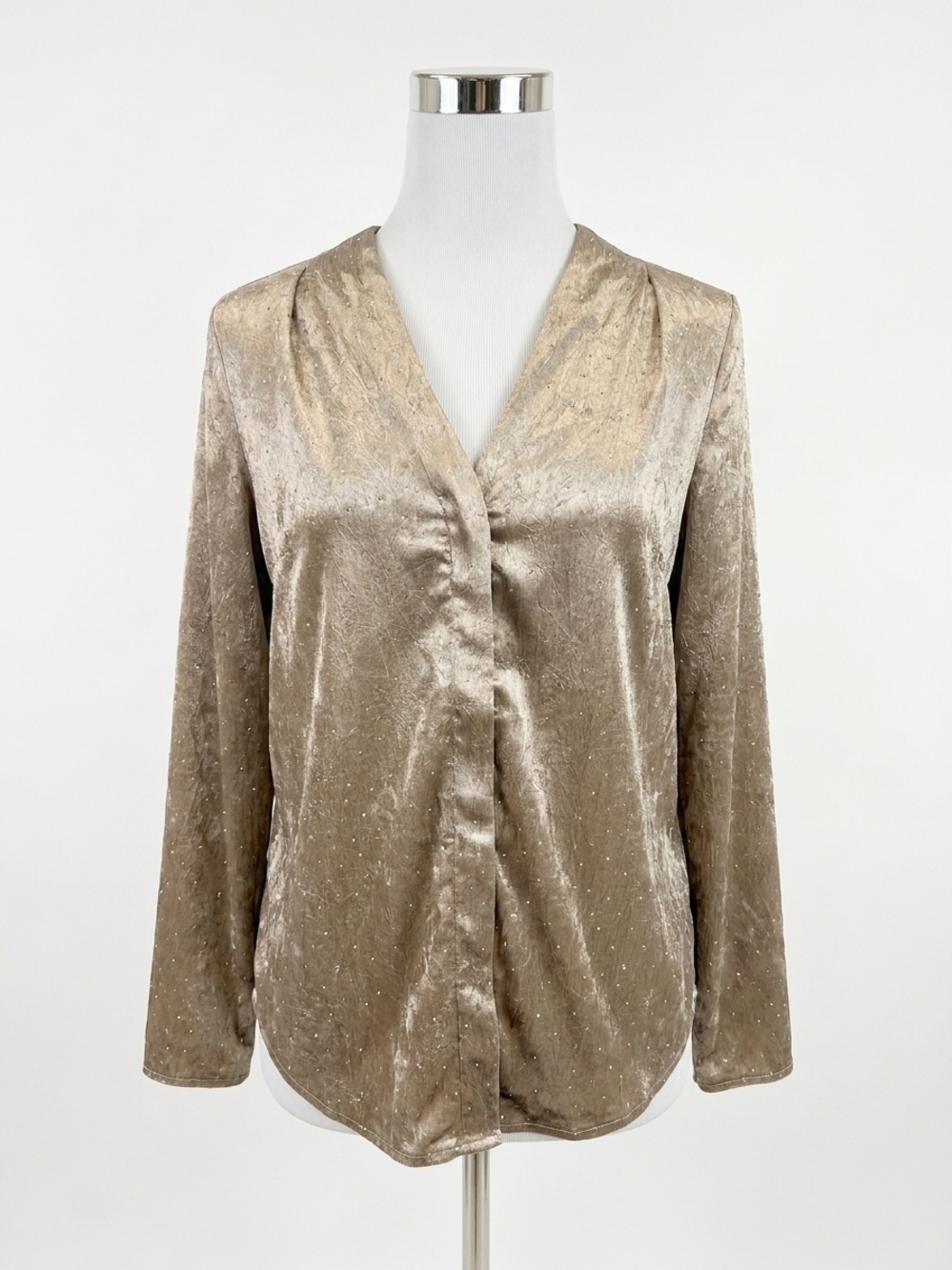 NEW SINCERELY OURS thea embellished satin long sleeve blouse in mink